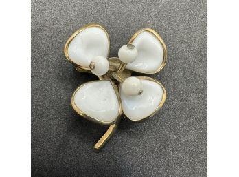 Vintage Crown TRIFARI Poured Milk Glass Flower Brooch