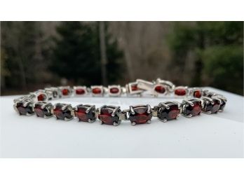 Gorgeous Red Tourmaline Sterling Bracelet ~ 22 Stones ~