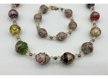 Beautiful Vintage Venetian Wedding Cake Glass Beads Necklace & Bracelet