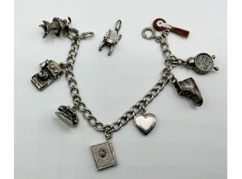 Beautiful Antique Sterling Charm Bracelet W/charms ~ Needs New Clasp ~