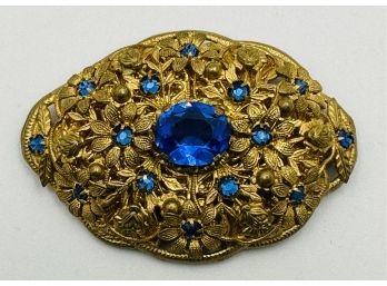 Elegant Large Victorian Brooch With Amazing Detail And Blue Stones