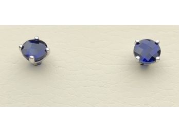Beautiful Large 14KT White Gold Sapphire Stud Earrings ~ New In Box
