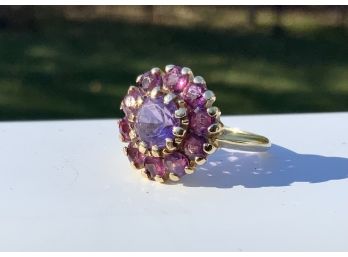 Beautiful Antique 14K Layered Amethyst Cocktail Ring ~ Size 6 1/4  ~