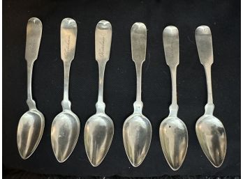 Set Of 6 Antique W.M. Root Coin Silver Teaspoons ~ Ketcham ~ C 1850