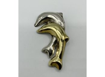 Cute Sterling Double Dolphin Brooch