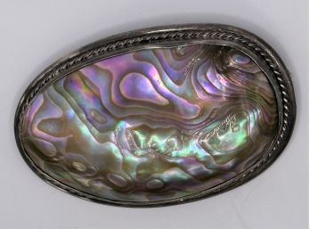 Spectacular Huge Antique Abalone Sterling Brooch Pendant 3 Inches