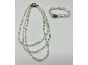 Gorgeous Vintage Diamond Cut Crystal Triple Strand Necklace & Double Strand Bracelet
