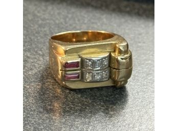 Antique 18K 750 Yellow Gold Ruby Diamond Ring Size 5