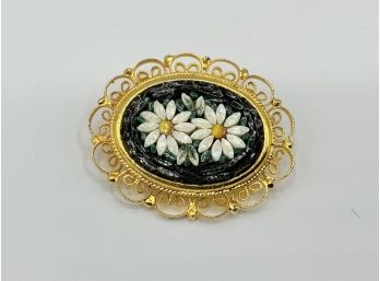 Vintage Glass Micro Mosaic Flower Pin/brooch ~ Made In Italy ~