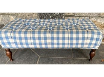 Blue And White Check Tufted Bench