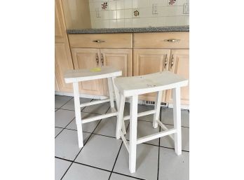 A Pair Of White Wooden Stools