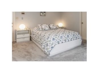 A Painted Wood Bedframe With Headboard For  Storage & Queen Mattress - Bedroom 1