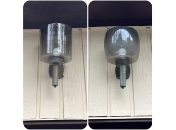 A Pair Of Vintage 1980s Exterior - Smoked Glass Sconces - Above Garage