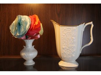 Two Beautiful Pieces Of Lenox Pitcher Or Creamer With Bud Vase