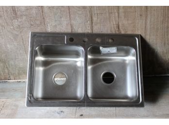 New Moen Double Sink - Nickel, Stainless With Three Hole Faucet And Soap Dispenser Cutouts