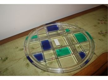 Mikasa Round Cake Plate - Clear With Blues And Greens