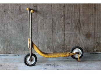 Vintage 40's - 50's 'Radio 3' Child's Yellow Push Scooter With Foot Stand