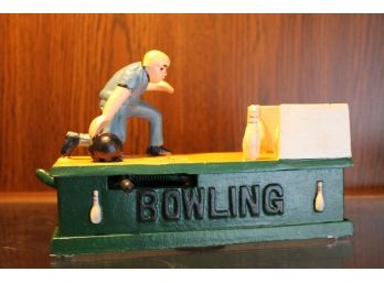 Cast Iron Bowling Mechanical Bank - Like New, In Box