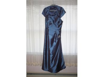 Bill Levkoff A-Line Dress - Shimmering Blue With Monet Brooch