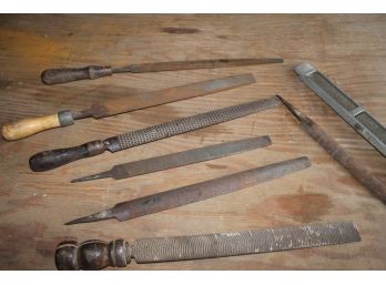 Set Of Eight Vintage Files - Most With Wood Handles