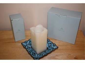 Retired PartyLite Spring Water Pillar Holder And PartyLite Candle