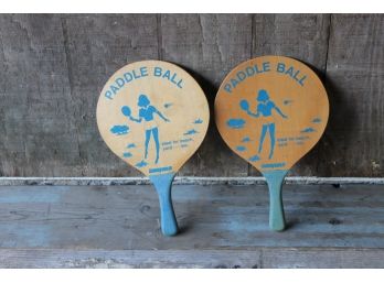 Vintage Pair Of Wood Paddle Ball Paddles By Winfield