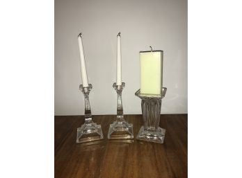 Three Crystal Candle Holders