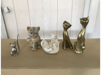 Five Piece Cat Lot  #1 ~ Lenox, Brass, Ceramic & Metal ~