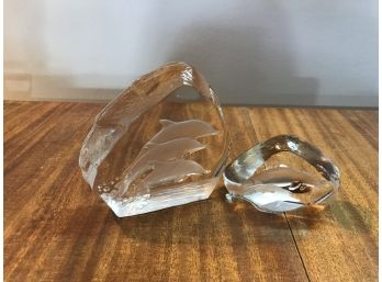 Signed Dolphin Glass Paperweights