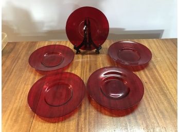 Five Red Ruby Glass Plates