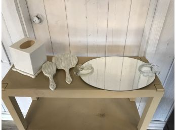 Mirrored Vanity Tray, Brush & Mirror And Tissue Box Holder