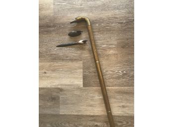 Brass Duck Handle Walking Stick, Wood Duck Letter Opener & Metal Duck Figure
