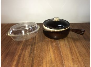 Vintage Brown Drip Covered Pan & Glass Bake Casserole - EXCELLENT CONDITION