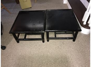 Two Black Coffee Tables With Brass Accents