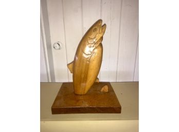 Wooden Fish Carving On Base