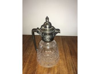 Vintage Glass Pitcher With Silver Spout & Handle