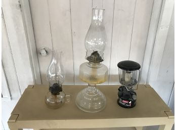 Coleman Kerosene Lantern And Two Oil Lamps