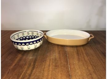 Two Nice Pieces Of Pottery - One Made In Poland