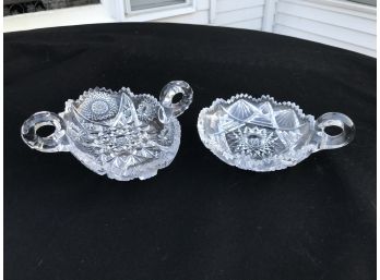 Two American Brilliant Cut Glass Handled Bowls