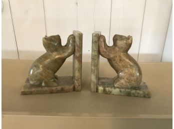 Vintage Alabaster  Cat Bookends ~ Very Cool ~ MINT
