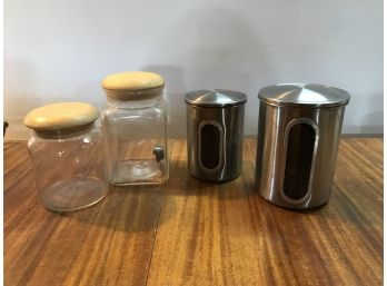 Four Canisters ~ Two Stainless & Two Glass ~