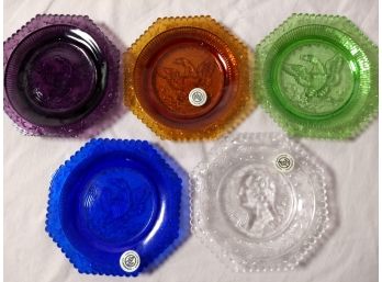 Pairpoint Collectible Six Sided Eagle Glass Cup Plates And A George Washington Plate