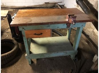 Vintage Wooden Work Bench & Vise