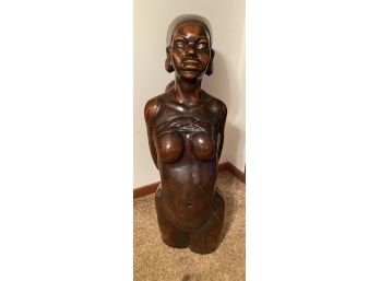Signed Haitian Hand Carved Standing 3 Ft. 8 Inches TALL