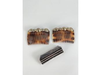 Sterling Silver Pin And 2 Silver Adorned Hair Combs