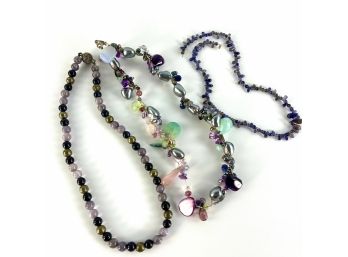 3 Lovely Necklaces In Short Choker Style - Sodalite, Quartz, Amethyst, Labradorite And More