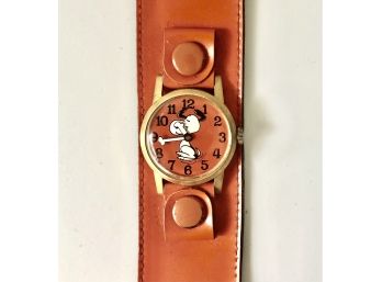 Vintage 1968 Snoopy Cuff Watch - Incredibly Mod!!! Orange Patent Band
