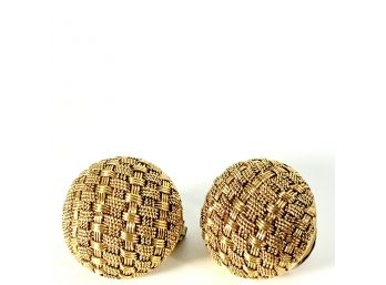 18k Gold Woven Button Post Earrings - 13.00 Grams