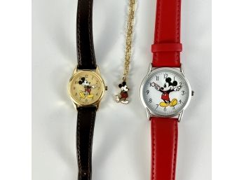 Mickey Mouse Lovers - 2 Watches And A Charm Necklace