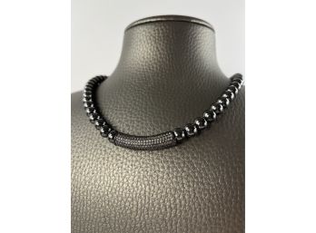 Modern Take On Pearls - Polished Onyx Beads With Smokey Quartz Pendant